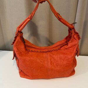 Madi Pelletteria Tomato Red Leather Hobo Bag Made‎ in Italy 18x21